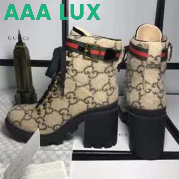 Replica Gucci Women Gucci Zumi GG Wool Ankle Boot Beige Ebony GG Wool 9