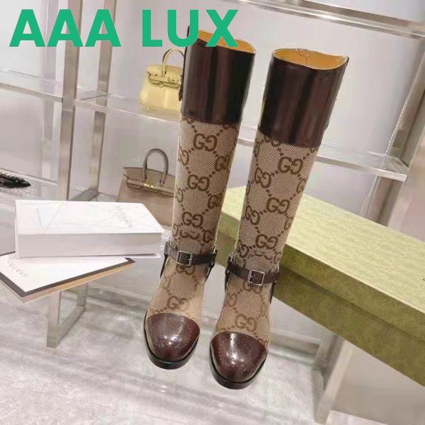 Replica Gucci Women Knee-High Boot Harness Beige Ebony Maxi GG Canvas Interlocking G 3