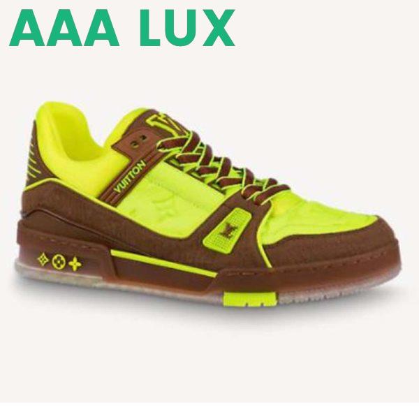 Replica Louis Vuitton LV Unisex LV Trainer Sneaker Yellow Monogram-Embossed Nubuck Calf Leather
