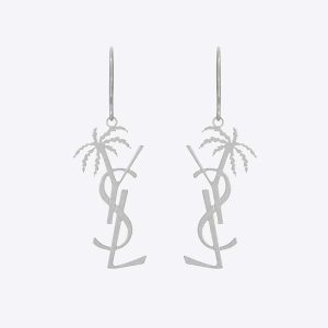 Replica Saint Laurent YSL Women Monogram Palm Earrings in Metal-Silver