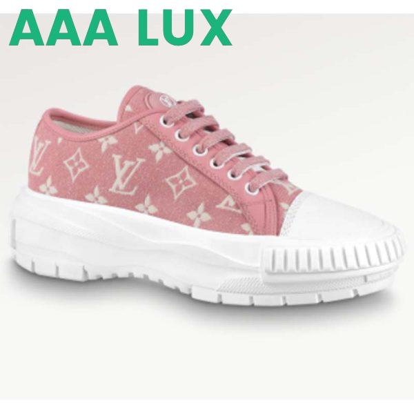 Replica Louis Vuitton Women LV Squad Sneaker Rose Clair Pink Monogram Denim Rubber Circle