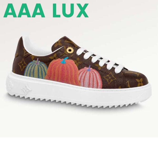 Replica Louis Vuitton Women LV Time Out Sneaker Brown Printed Patent Monogram Canvas Flowers
