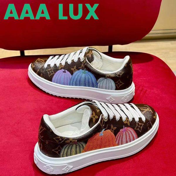 Replica Louis Vuitton Women LV Time Out Sneaker Brown Printed Patent Monogram Canvas Flowers 5