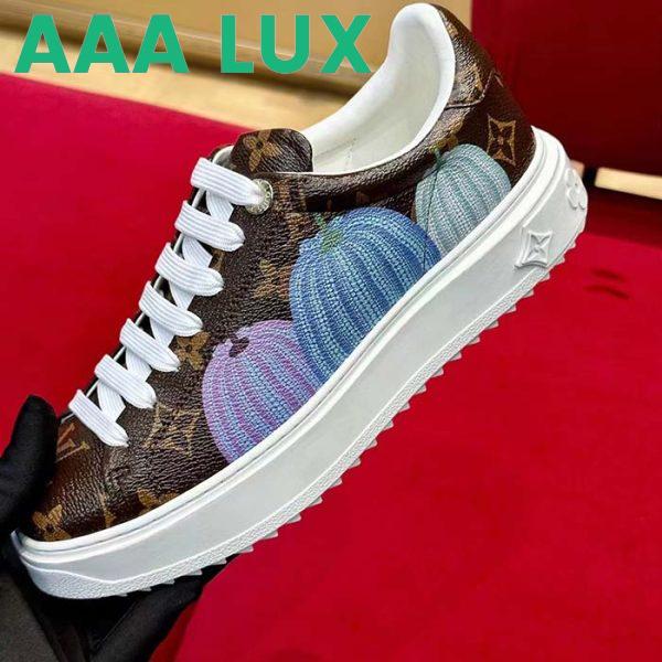 Replica Louis Vuitton Women LV Time Out Sneaker Brown Printed Patent Monogram Canvas Flowers 8