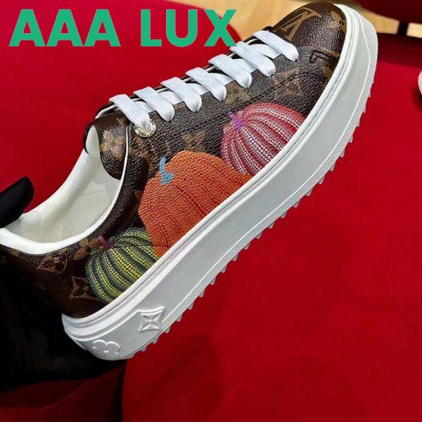 Replica Louis Vuitton Women LV Time Out Sneaker Brown Printed Patent Monogram Canvas Flowers 9
