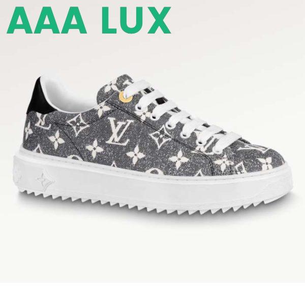 Replica Louis Vuitton Women LV Time Out Sneaker Gray Monogram Denim Flowers 2