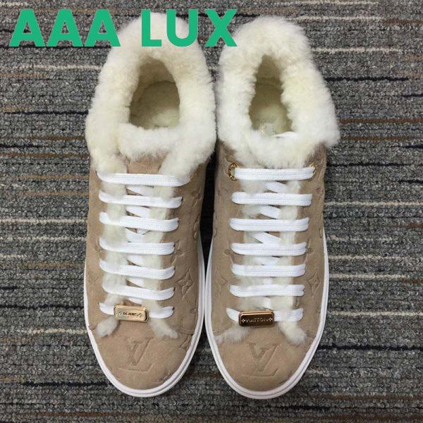 Replica Louis Vuitton Women LV Time Out Sneaker Monogram Embossed Suede Calf Leather Shearling 4
