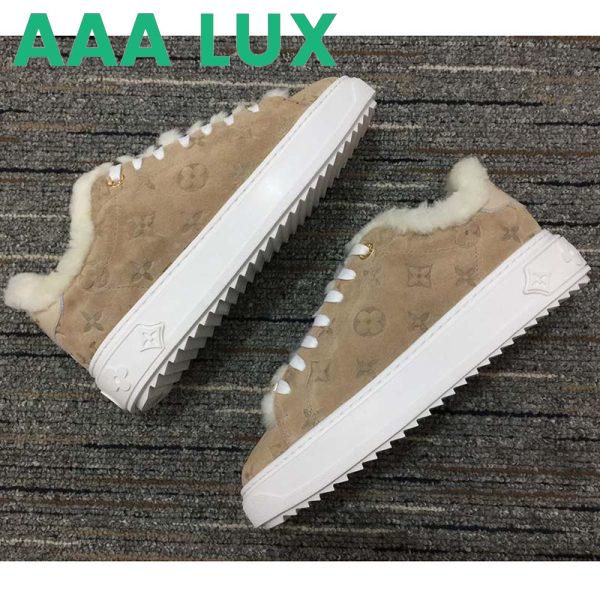 Replica Louis Vuitton Women LV Time Out Sneaker Monogram Embossed Suede Calf Leather Shearling 6