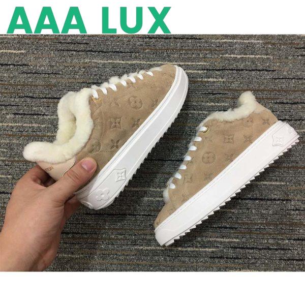 Replica Louis Vuitton Women LV Time Out Sneaker Monogram Embossed Suede Calf Leather Shearling 7