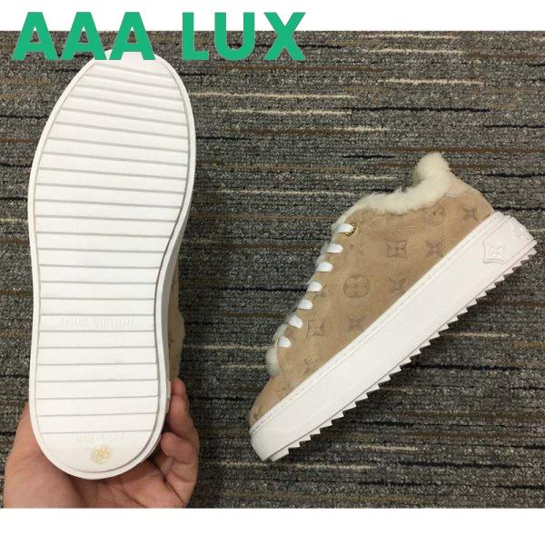 Replica Louis Vuitton Women LV Time Out Sneaker Monogram Embossed Suede Calf Leather Shearling 8