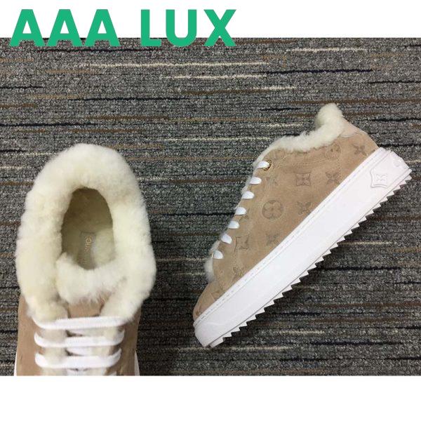 Replica Louis Vuitton Women LV Time Out Sneaker Monogram Embossed Suede Calf Leather Shearling 10