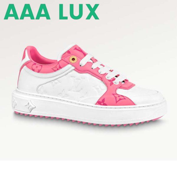 Replica Louis Vuitton Women LV Time Out Sneaker Pink Calf Leather Colored Monogram Flowers