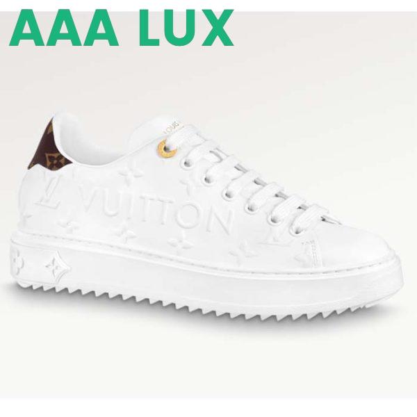 Replica Louis Vuitton Women LV Time Out Sneaker White Debossed Calf Leather Recycled Monogram Nylon 2