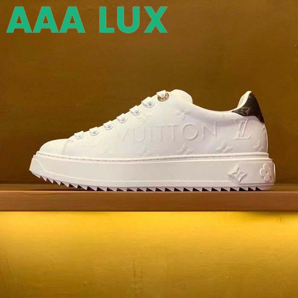 Replica Louis Vuitton Women LV Time Out Sneaker White Debossed Calf Leather Recycled Monogram Nylon 3