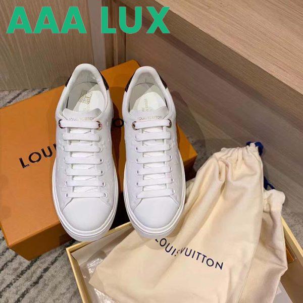 Replica Louis Vuitton Women LV Time Out Sneaker White Debossed Calf Leather Recycled Monogram Nylon 6
