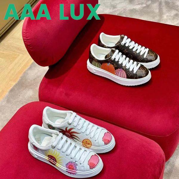 Replica Louis Vuitton Women LV Time Out Sneaker White Printed Calf Leather Monogram Flowers 12