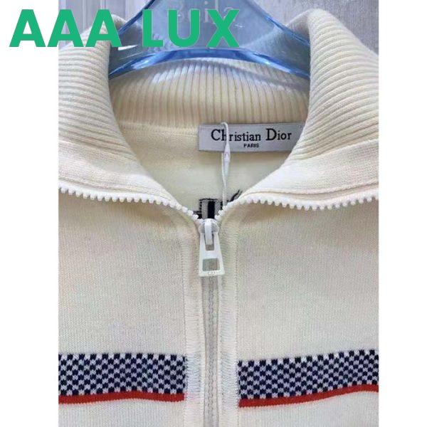 Replica Dior Women CD DiorAlps Short High-Collar Cardigan White Three-Tone Wool Cashmere Knit 7