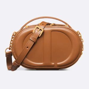 Replica Dior Women CD Signature Oval Camera Bag Golden Saddle Calfskin Calfskin Embossed