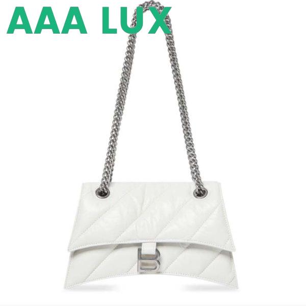 Replica Balenciaga Women Crush Small Chain Bag Quilted White Crushed Calfskin Aged-Silver Hardware