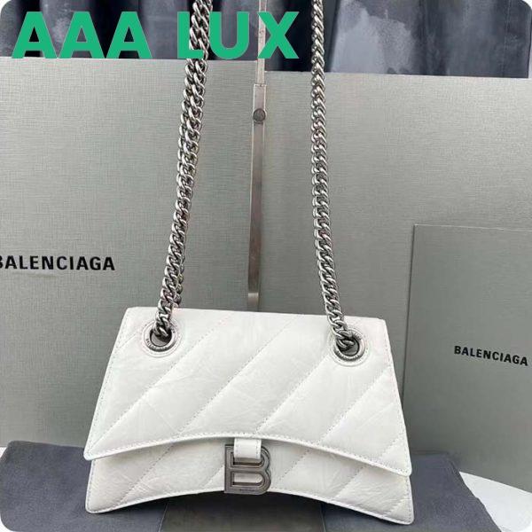 Replica Balenciaga Women Crush Small Chain Bag Quilted White Crushed Calfskin Aged-Silver Hardware 2