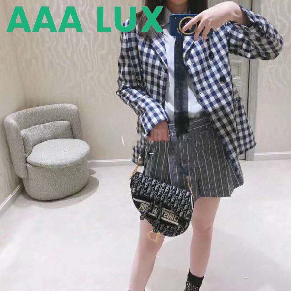 Replica Dior Women Double-Breasted Button Jacket Blue White Check Wool Twill 4
