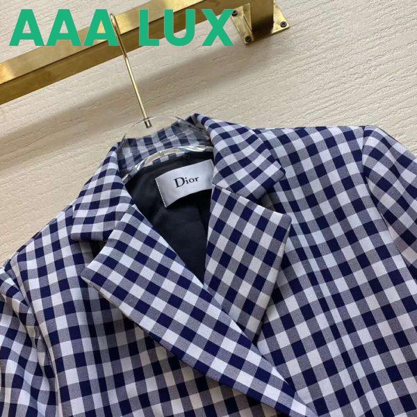 Replica Dior Women Double-Breasted Button Jacket Blue White Check Wool Twill 5