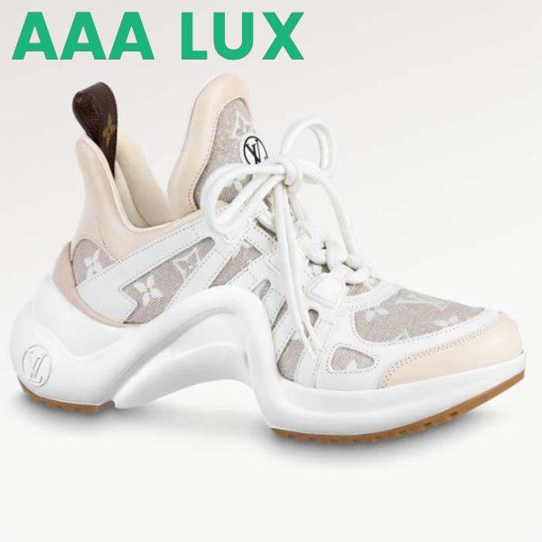 Replica Louis Vuitton Women LV Archlight Sneaker Beige Monogram Denim Oversized Rubber Outsole 2
