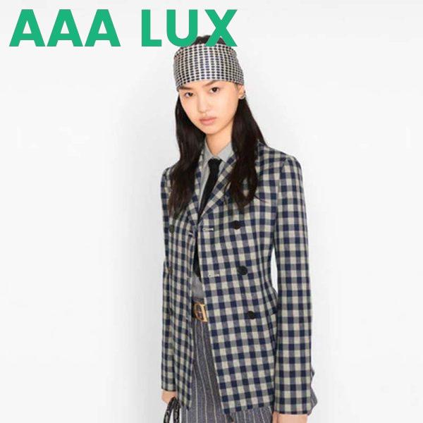 Replica Dior Women Double-Breasted Button Jacket Blue White Check Wool Twill 10