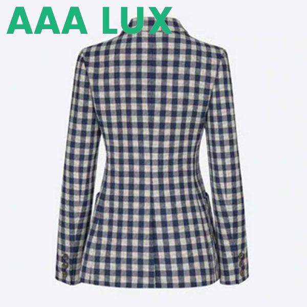Replica Dior Women Double-Breasted Button Jacket Blue White Check Wool Twill 11