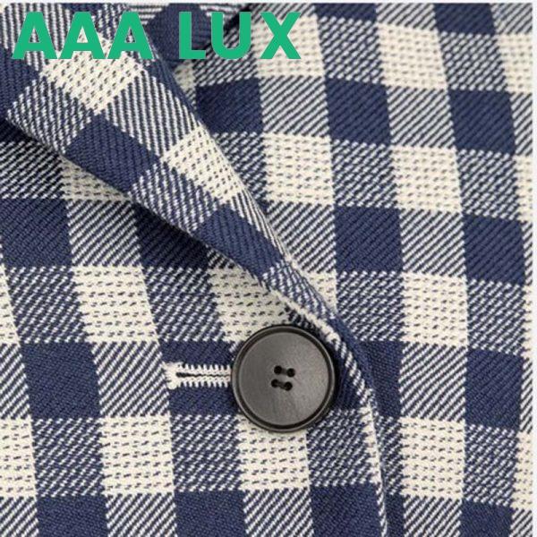 Replica Dior Women Double-Breasted Button Jacket Blue White Check Wool Twill 12