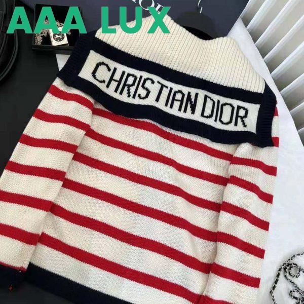 Replica Dior Women Mariniere Cardigan Red and Ecru D-Stripes Ribbed Wool and Cashmere Knit 3