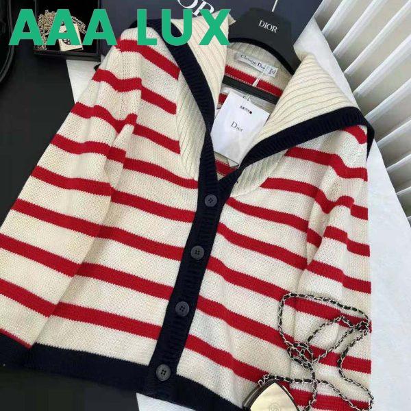 Replica Dior Women Mariniere Cardigan Red and Ecru D-Stripes Ribbed Wool and Cashmere Knit 4