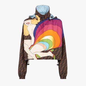 Replica Fendi Women Windbreaker Multicolor Nylon Jacket-Brown 2