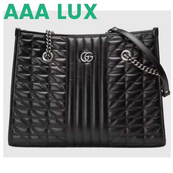 Replica Gucci Unisex GG Marmont Medium Tote Bag Black Matelassé Leather Double G