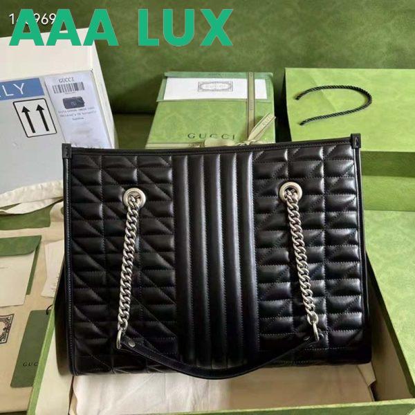 Replica Gucci Unisex GG Marmont Medium Tote Bag Black Matelassé Leather Double G 3