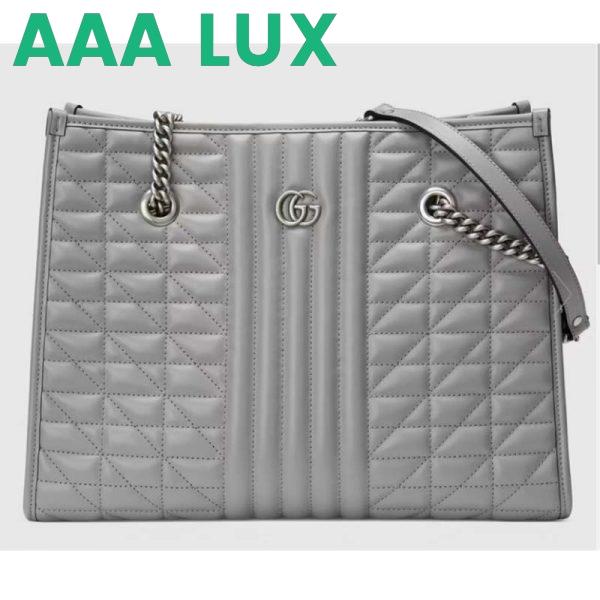 Replica Gucci Unisex GG Marmont Medium Tote Bag Grey Matelassé Leather Double G