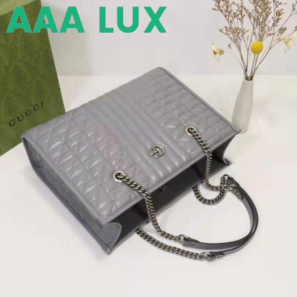 Replica Gucci Unisex GG Marmont Medium Tote Bag Grey Matelassé Leather Double G 6