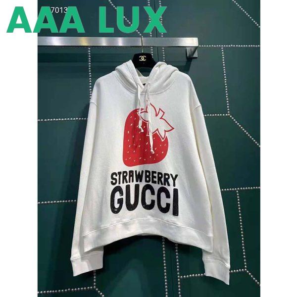 Replica Gucci GG Women Strawberry Gucci Cotton Sweatshirt Fixed Hood Oversize Fit 2