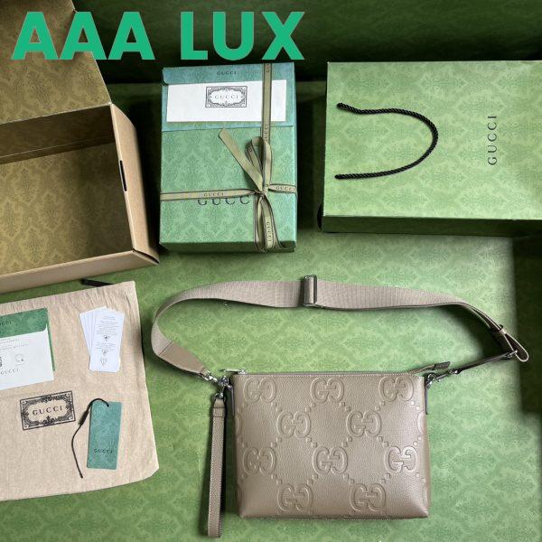 Replica Gucci Unisex Jumbo GG Medium Messenger Bag Taupe Leather Zip Closure 7