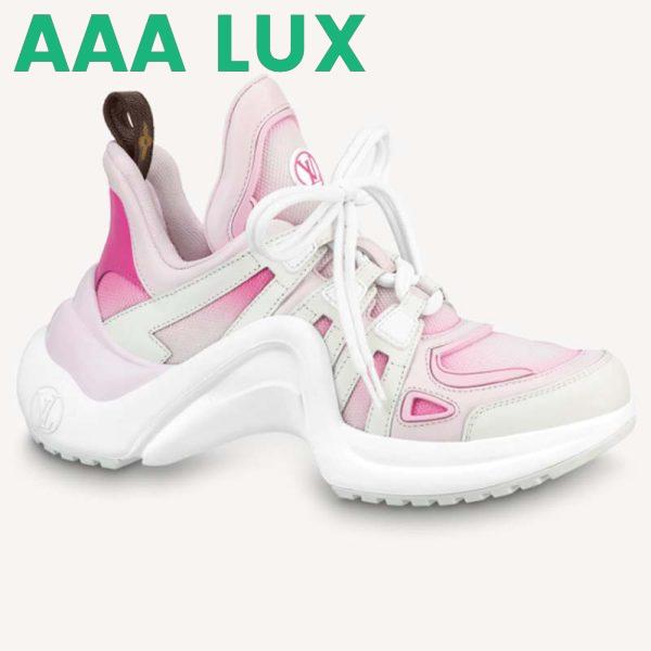 Replica Louis Vuitton Women LV Archlight Sneaker Pink Printed Cotton Oversized Rubber Outsole