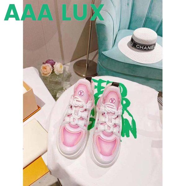 Replica Louis Vuitton Women LV Archlight Sneaker Pink Printed Cotton Oversized Rubber Outsole 6