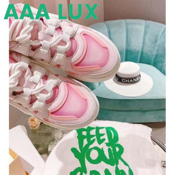 Replica Louis Vuitton Women LV Archlight Sneaker Pink Printed Cotton Oversized Rubber Outsole 9