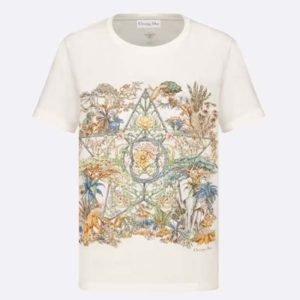 Replica Dior Men CD T-Shirt White Cotton Linen Jersey Multicolor Étoile De Voyage Motif 2