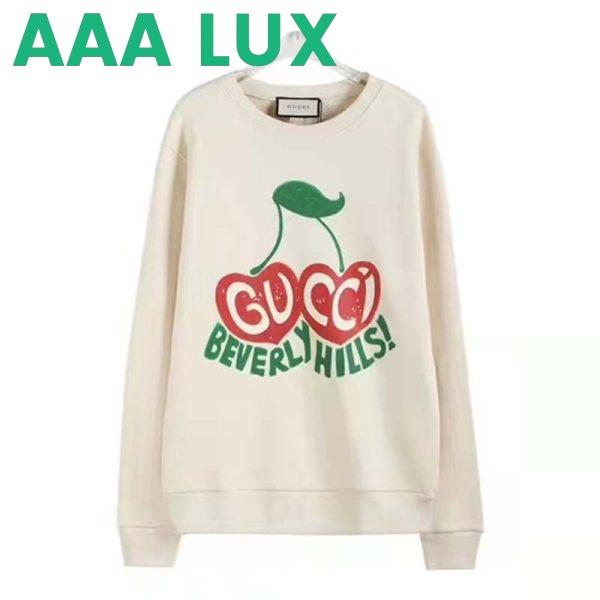Replica Gucci Men Beverly Hills Cherry Print Sweatshirt Cotton Jersey Crewneck Puff Sleeves-White 3