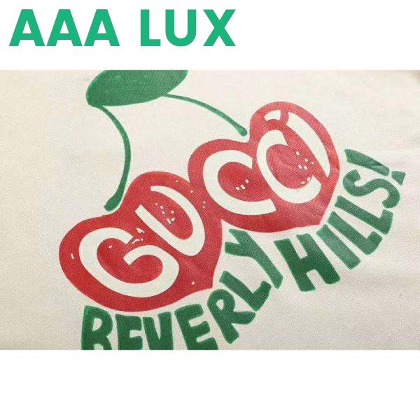 Replica Gucci Men Beverly Hills Cherry Print Sweatshirt Cotton Jersey Crewneck Puff Sleeves-White 7