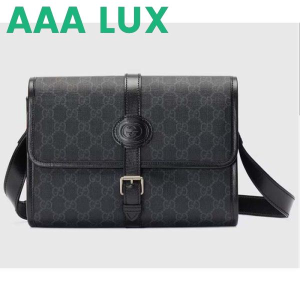Replica Gucci Unisex Messenger Bag Interlocking G Black GG Supreme Canvas Leather 2