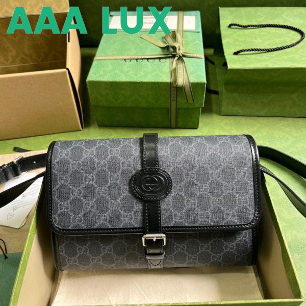 Replica Gucci Unisex Messenger Bag Interlocking G Black GG Supreme Canvas Leather 3