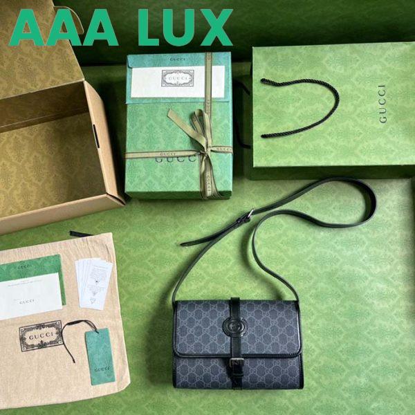 Replica Gucci Unisex Messenger Bag Interlocking G Black GG Supreme Canvas Leather 5
