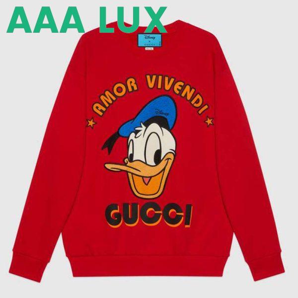 Replica Gucci Men Disney x Gucci Donald Duck Sweatshirt Cotton Crewneck Oversized Fit-Red