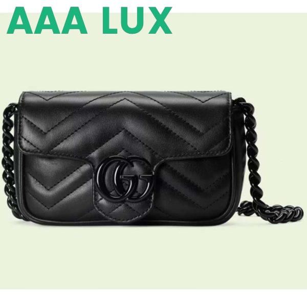 Replica Gucci Women GG Marmont Belt Bag Black Chevron Matelassé Leather Double G